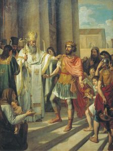 Амвросий Медиоланский воспрещает императору Феодосию вход в храм