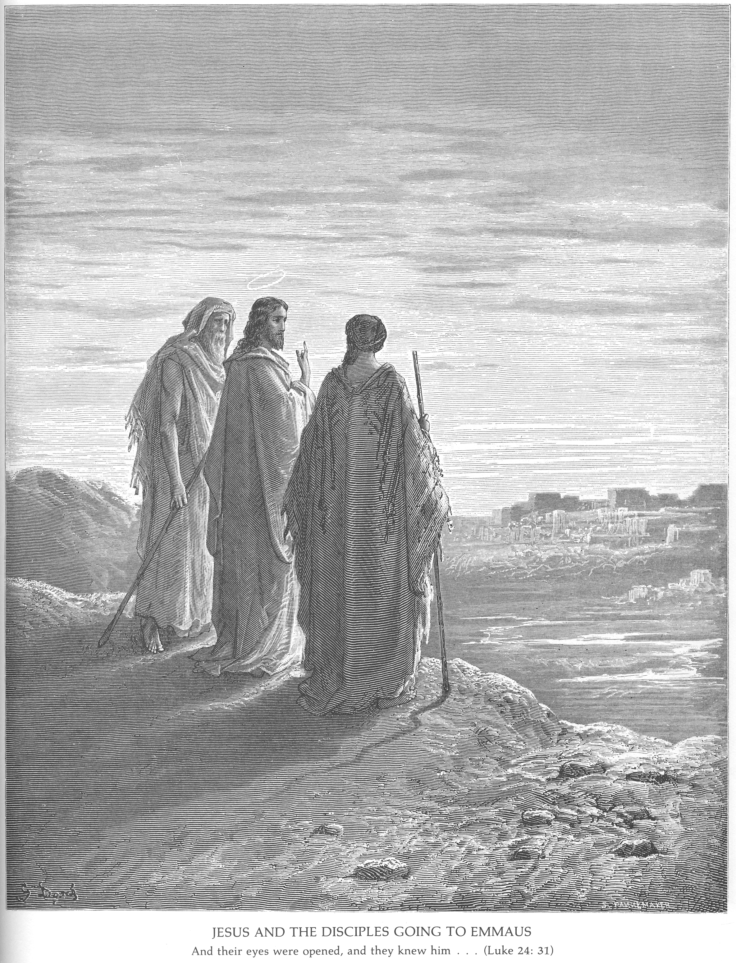 Иисус и два ученика на дороге в Эммаус