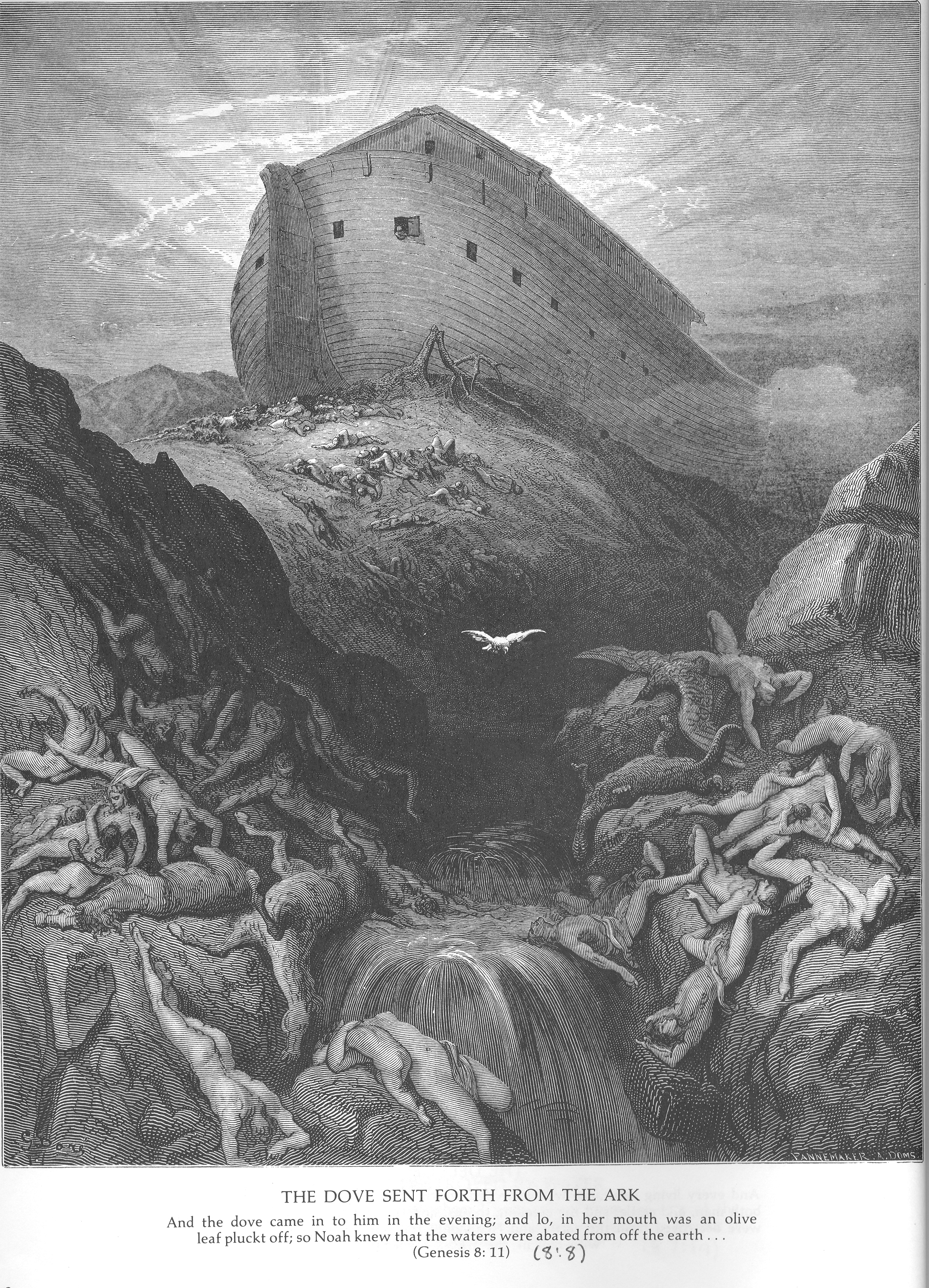 Ной выпускает на землю голубя из ковчега