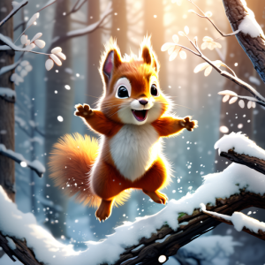 a childrens book image a squirrel jumping from branch to branch in a winter forest artstationcom - Яков Мексин. Про Зайчика и Белочку