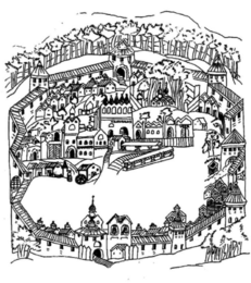 Свято-Успенский Псково-Печерский монастырь. Рисунок XVII века