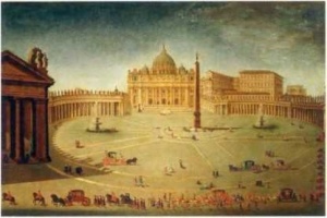 Римский собор святого Петра и площадь перед ним на картине XVIII столетия]