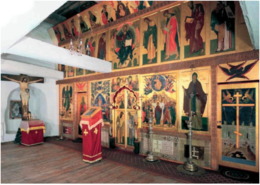 Иконостас придельного храма в честь преподобномученика Корнилия, Игумена Псково-Печерского монастыря, в башне