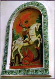 Святой Георгий Победоносец, изображение на монастырской колокольне