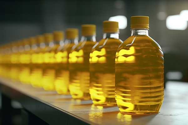 bottles of sunflower oil on a conveyor belt in a factory generative ai - Борщевая заправка на зиму
