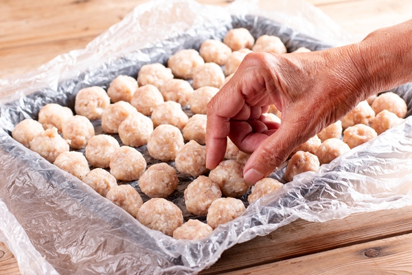 frozen meatballs raw ingredients for cooking food - Суп с фрикадельками из индейки
