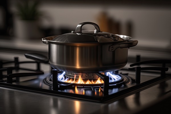 stainless pan on the hob cooking on a gas stove the cost of gas in europe - Борщевая заправка на зиму