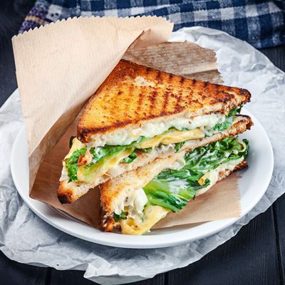 Горячий сэндвич с сыром и зеленью
