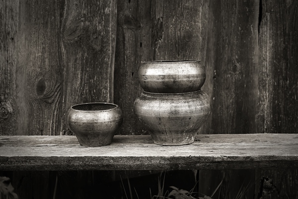 antique pots for cooking in the russian oven dark wooden background rustic style retro vintage - Русский квас