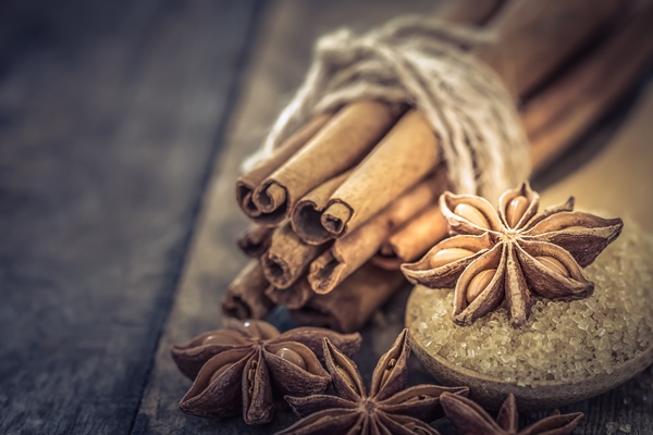 cinnamon sticks and star anise on brown sugar - Коврижка постная