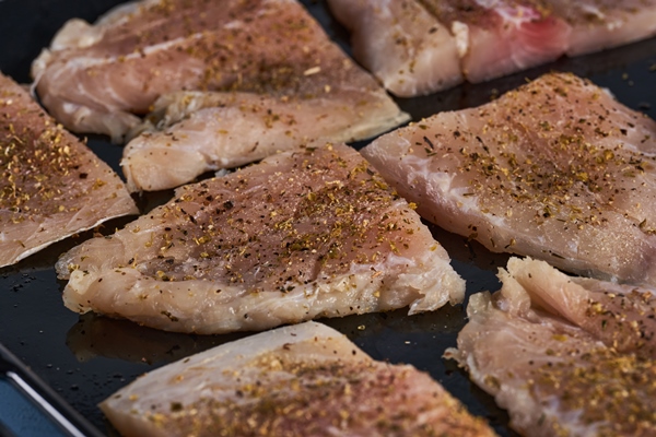 closeup of fresh raw zander fillets ready to cook - Пирог с рыбным фаршем и рыбой