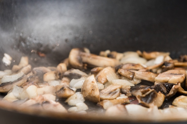 fried mushrooms in a pan close up recipe culinary blog - Постный суп грибной с галушками