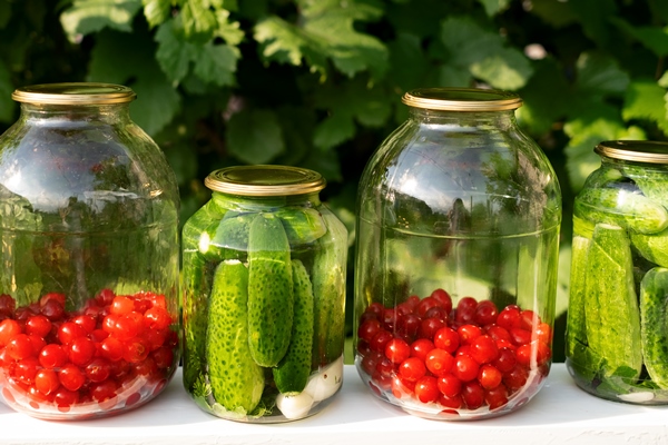 pickled canned cucumbers and compote of fresh cherries in jars preserves vitamins - Компот из вишни