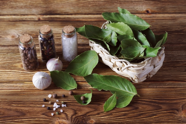 still life bay leaf garlic pepper and salt spices - Маринованная свёкла