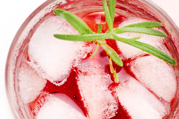 top view glass of cranberry vodka with ice and copy space - Лимонад из клюквы