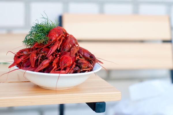 boiled crayfishes with greenery on a plate - Ботвинья (способ первый)