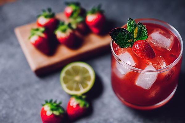 brazilian lime and strawberry caipirinha prepared with cachaca and sugared fruits selective focus - Земляничный квас