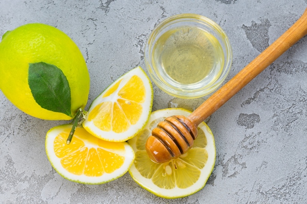 bright lemon slices and a spoon with honey - Белгородский лимонный квас