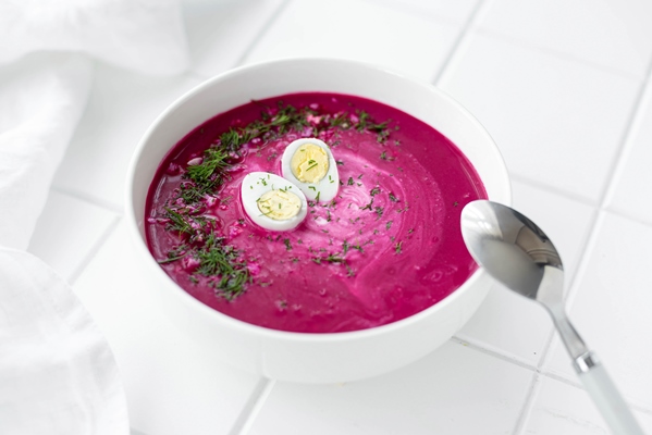 chilled beetroot soup with sour cream and quail egg - Курский квас свекольный