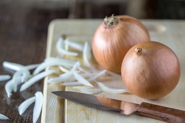 fresh onions on a cutting board 3 - Суп из листьев лопуха с рисом и картофелем