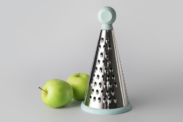 metal grater and apples on grey background - Драники с яблоками и брусникой