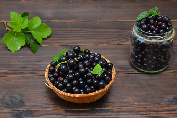 rustic still life with blackcurrants in a basket and jar - Коломенский квас