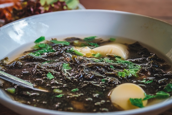 seaweed soup in a bowl with soft light - Борщ с морской капустой