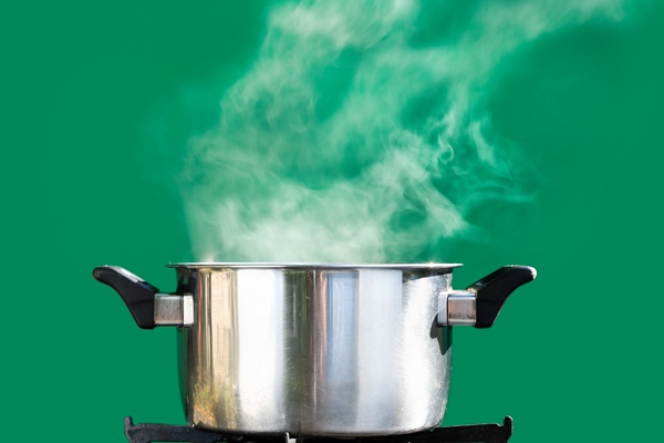steam over cooking pot on green screen - Замороженные подосиновики