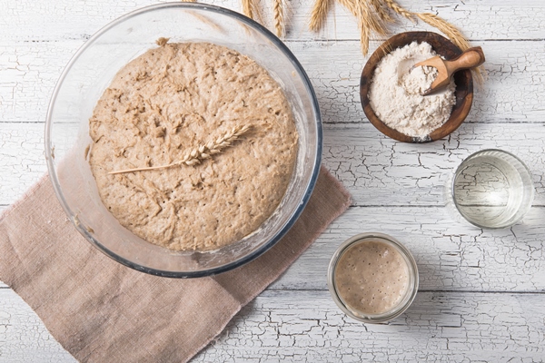the leaven for bread is active starter sourdough fermented mixture of water and flour to use as leaven for bread baking the concept of a healthy diet 1 1 - Квас казацкий