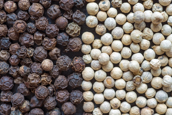black and white peppercorns mix as a background - Щи репяные
