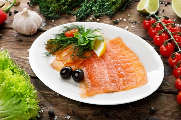 fish salted salmon sliced on a plate - Кета малосольная домашняя