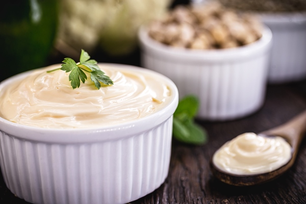 vegan mayonnaise egg free made with herbs fruits vegetables seeds and aquafaba vegan food 2 - Постный салат "Мимоза" с рыбой