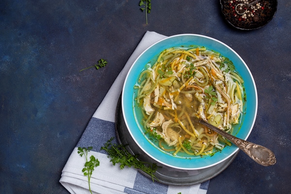 bowl of chicken soup with vermicelli herbs and vegetables 1 - Суп картофельный с вермишелью и мясом