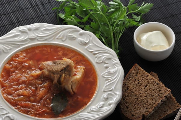traditional russian soup borsch with cabbage sour cream - Щи из свежей капусты на мясном бульоне