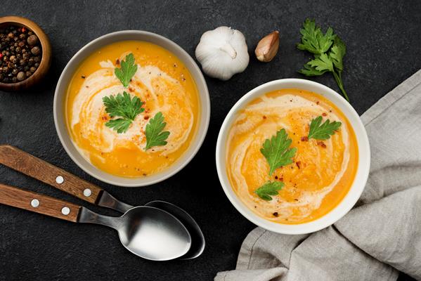 top view delicious autumn soup composition - Суп-пюре овощной с молоком