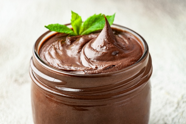 chocolate mousse with mint on concrete backgrounds - Шоколадный крем