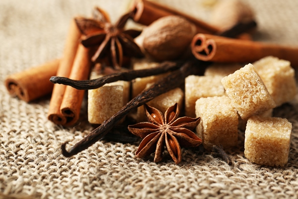 christmas spices and baking ingredients on sackcloth - Паста из грецких орехов и кешью