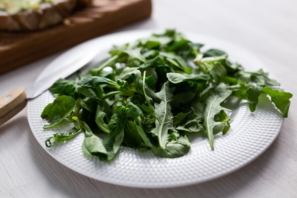 fresh arugula salad on a plate concept of dieting or detox or vegetarian - Крем-суп из цветной капусты без варки