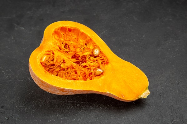 front view sliced fresh pumpkin on dark table fruit orange photo - Монастырская кухня: перловая каша с овощами, паштет из фасоли