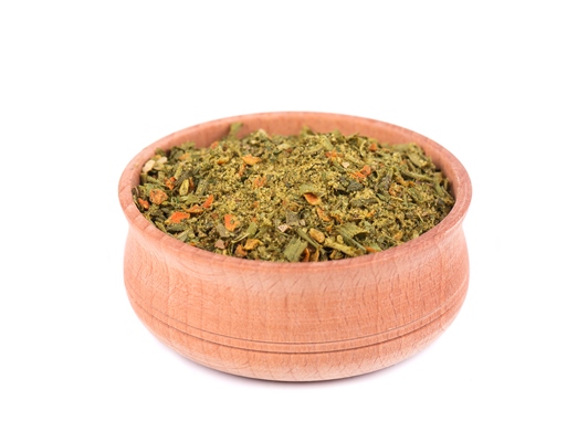 mixed italian herbs seasoning in a wooden bowl - Монастырская кухня: картофельный салат, суп рыбный с репой