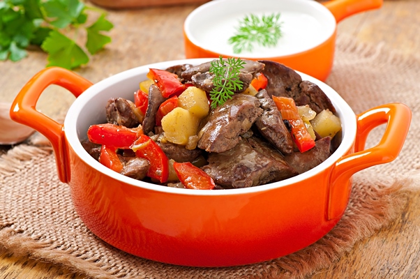 roast chicken liver with vegetables - Печень жареная
