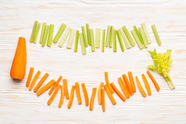 top view carrot and celery arrangement - Овощной постный суп-пюре без варки
