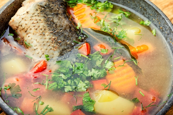 appetizing traditional fish soup fish soup carp soup close up macro - Рыба в маринаде "копчёная"