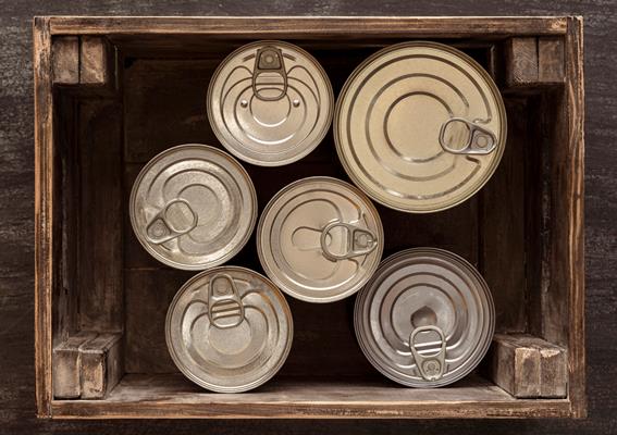 top view cans in wooden crate - Лечебное питание
