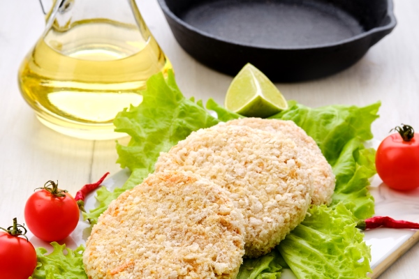 top view of trout meat cutlet in breading - Котлеты рыбные "Монастырские"