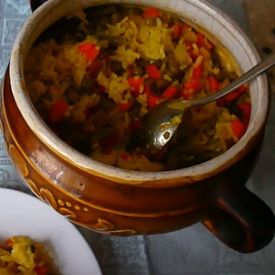 Рис с овощами в горшочке, постный стол