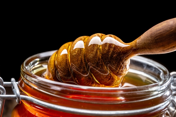 jar of honey with dipper closeup studio shot - Клюквенный (или брусничный) взвар