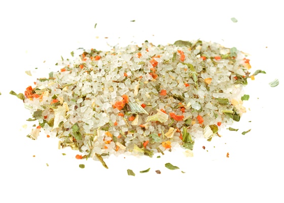 pile of sea salt and a mixture of spices isolated on white - Домашняя кулинарная соль