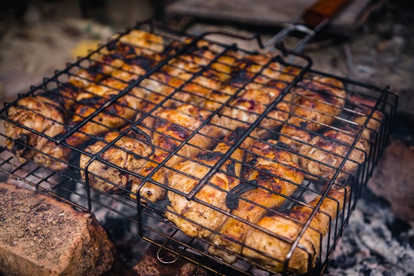 grilled chicken legs on a fire - Организация трапезы в походе: хранение продуктов, походная кухня, утварь, меню