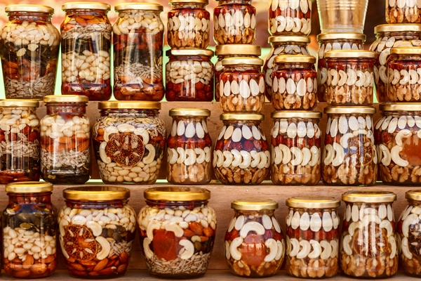 honey nuts seeds dried fruits in jurs healthy food world health day - Мёд с орехами